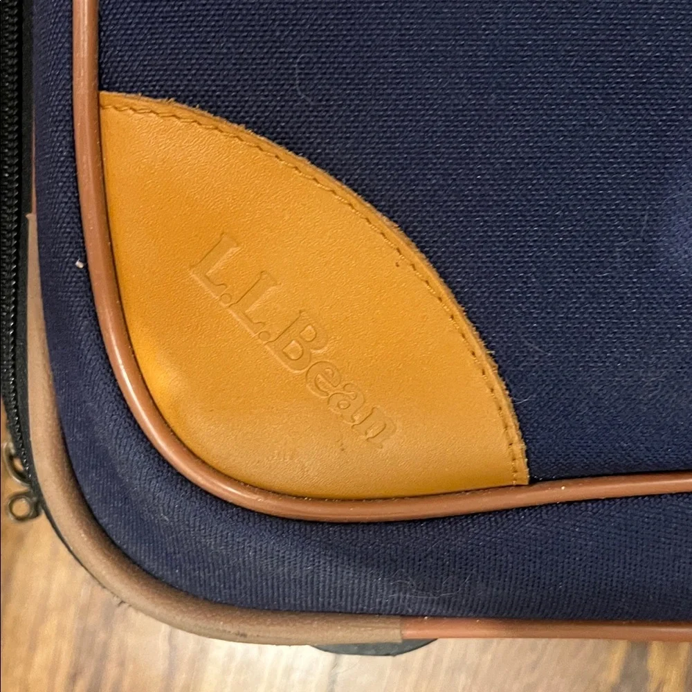 Vintage L.L. Bean Roller Bag Carry-on Navy Leather Trim 20x13x8.5”